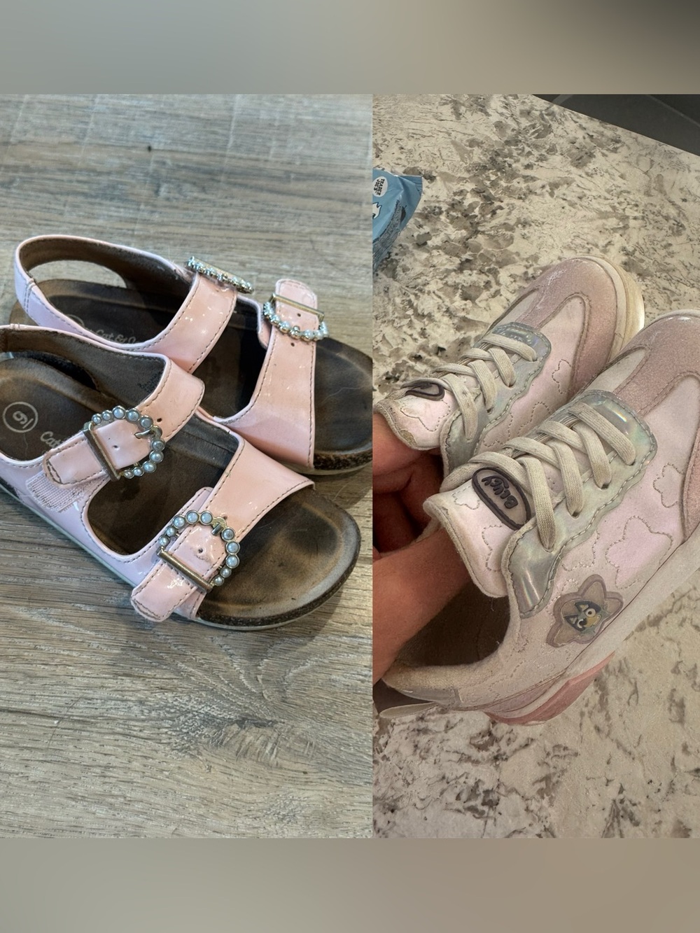 Pink Pearl-Embellished Sandals and Light Pink Sneakers bundle
